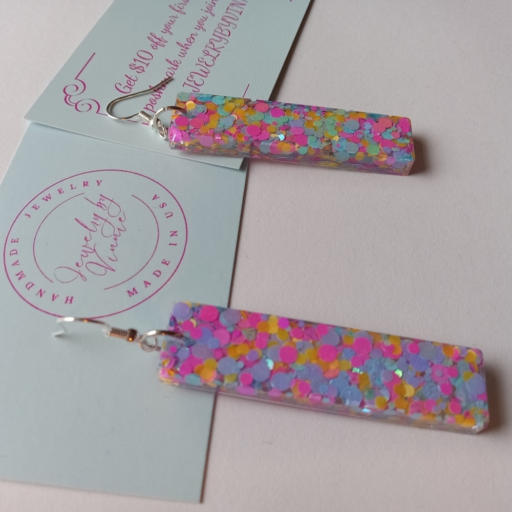 Hand Crafted Multicolor Confetti Earrings - Picture 4 of 5